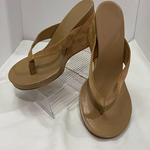 Jeffrey Campbell Liezel Platform Wedge Flip Flop Sandals Natural Suede 11 - Picture 8 of 13